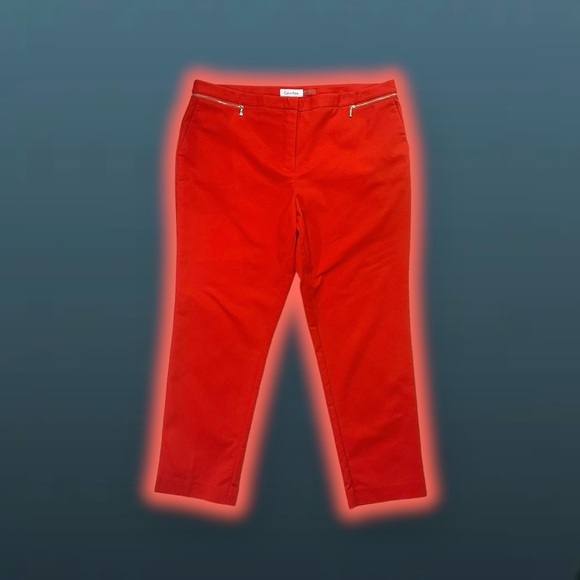 NWOT Calvin Klein ‘Women’s Zip-Detail Ankle Pants’ in Tomato Red / Orange 16 - Picture 2 of 9